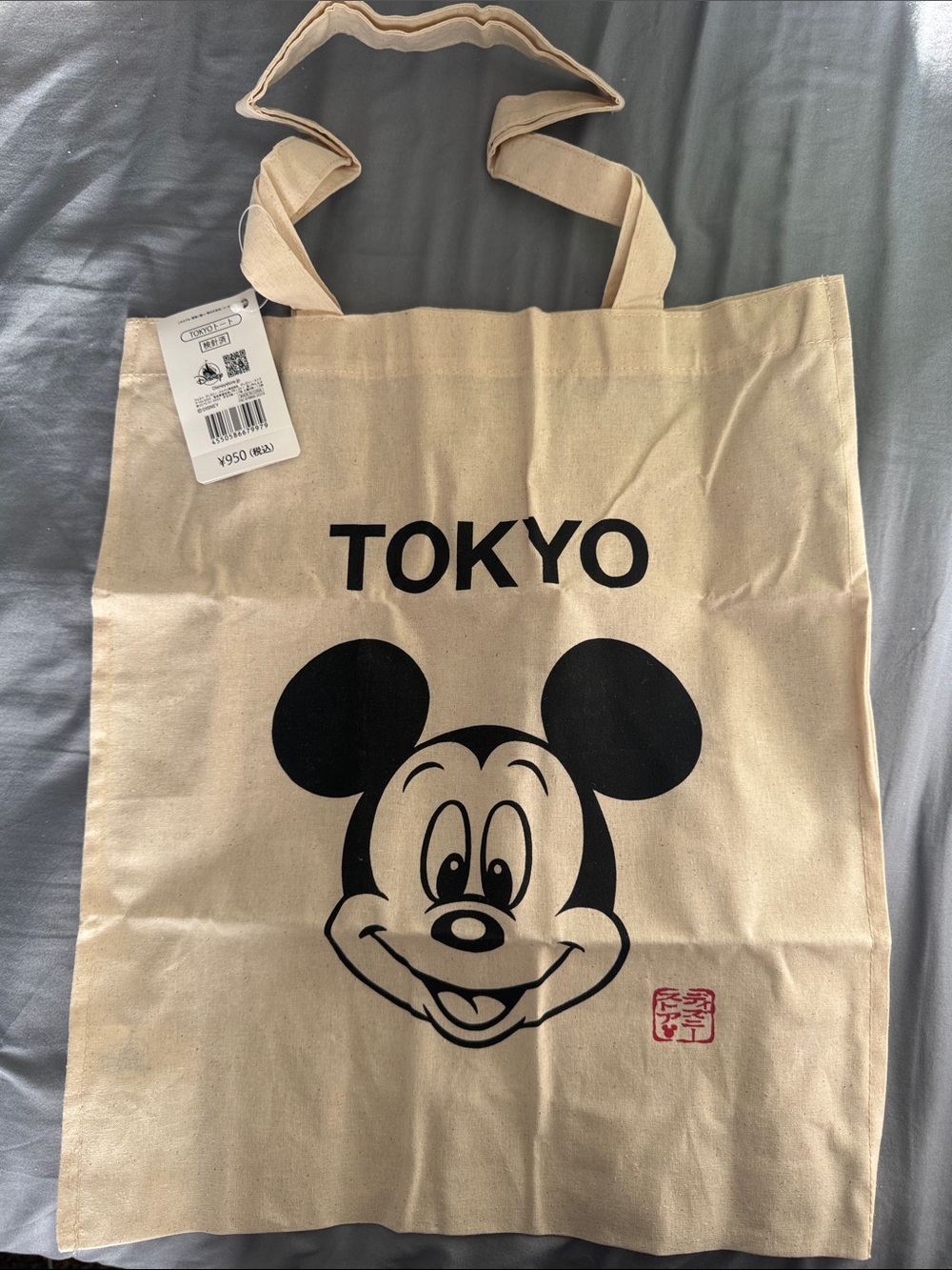 NWT Tokyo Mickey Mouse Canvas Tote Bag - Beige and Black